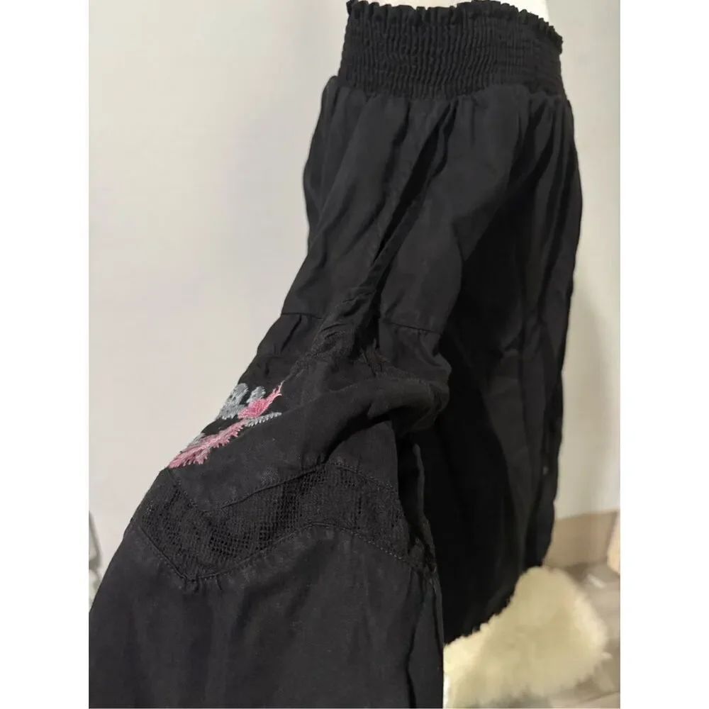 Billy T Black off the shoulder boho fridge edge embroidered Top S - Picture 3 of 7